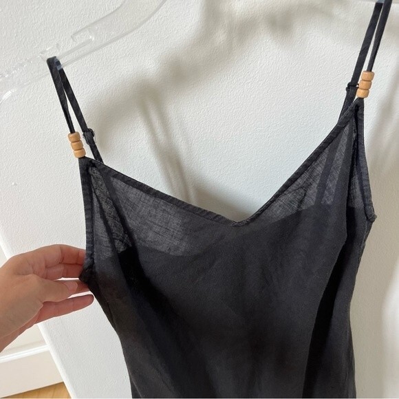 Sisley  Embroidered Midi Linen Dress in Brown 2  NWOT - Picture 6 of 15